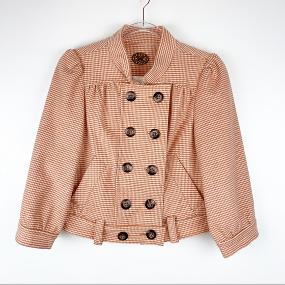 Anthropologie Idra Houndstooth Cropped Peacoat Jacket Sz 6 - Picture 11 of 12